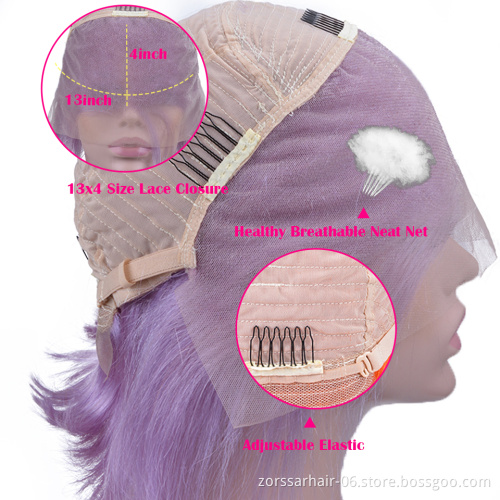 Short bob closure wigs for black women unprocessed raw virgin brazilian hair bob wigs human hair lace front purple wigs women